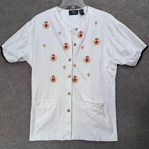 La Chine by Galinda Wang Embroidered Button Front‎ Top White 1X Plus Size